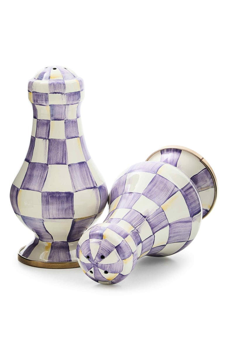 MACKENZIE CHILDS Violet Check Enamel Large Salt & Pepper Shaker Set, Alternate, color, Violet