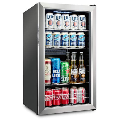 126 Can Beverage Refrigerator, Freestanding Mini Fridge with Glass Door