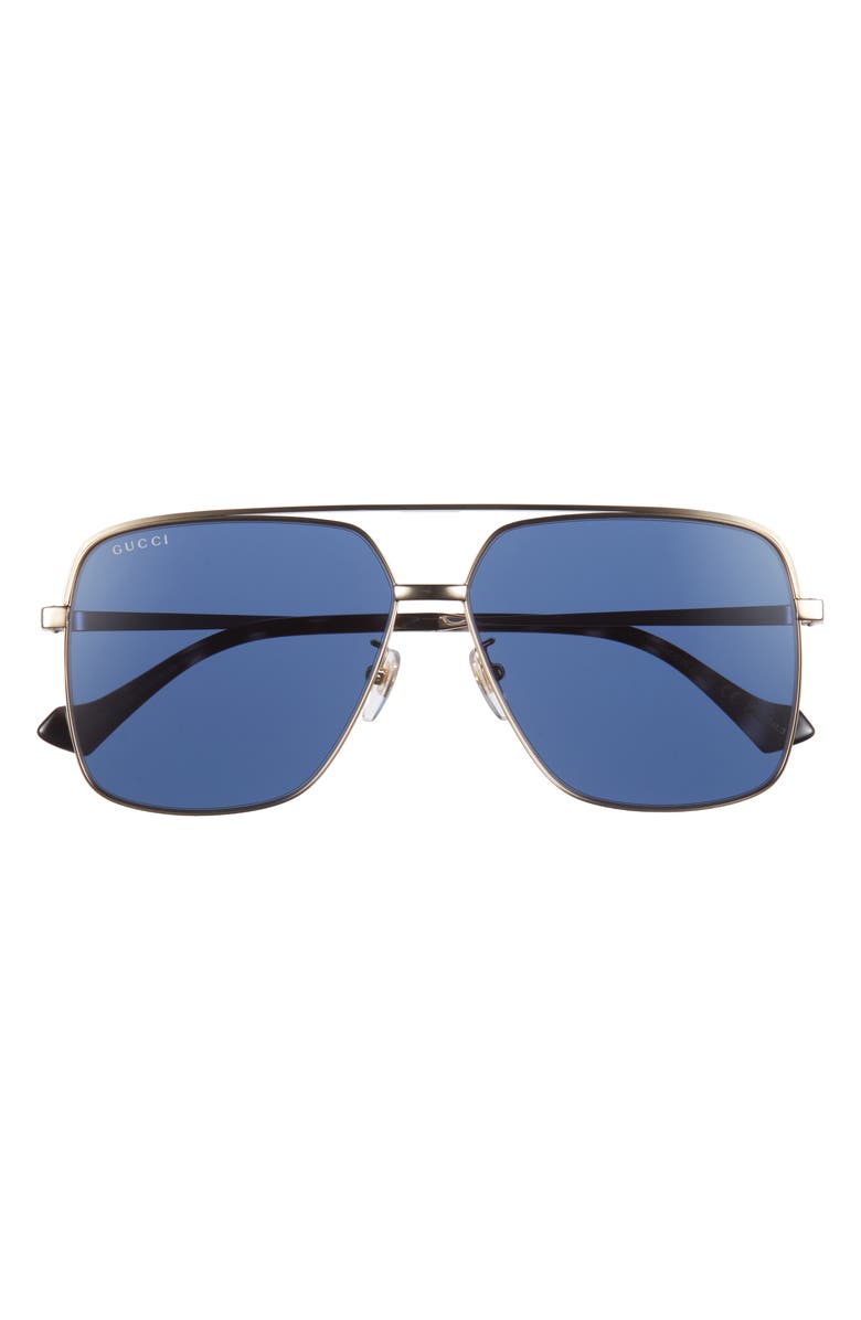 Gucci 61mm Novelty Aviator Sunglasses, Main, color, Gold Gold Blue