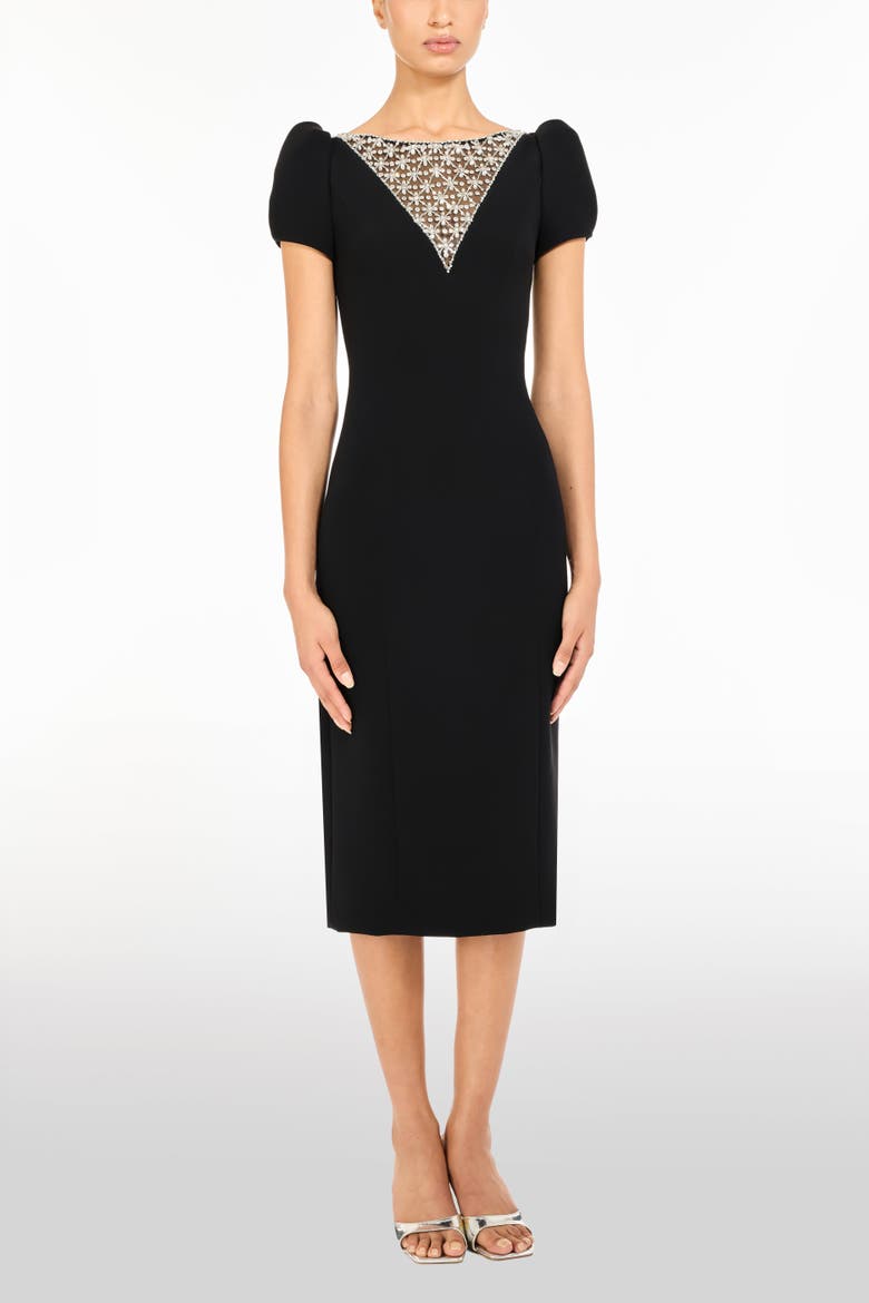Vienna Embellished Puff-Sleeve Midi Dress, Alternate, color, Liquorice