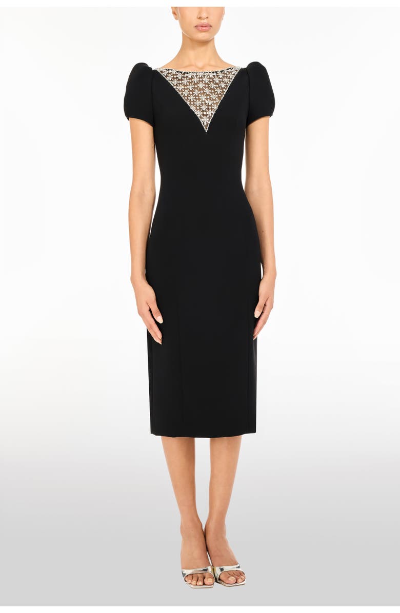 Jenny Packham Vienna Embellished Puff-Sleeve Midi Dress, Alternate, color, Liquorice