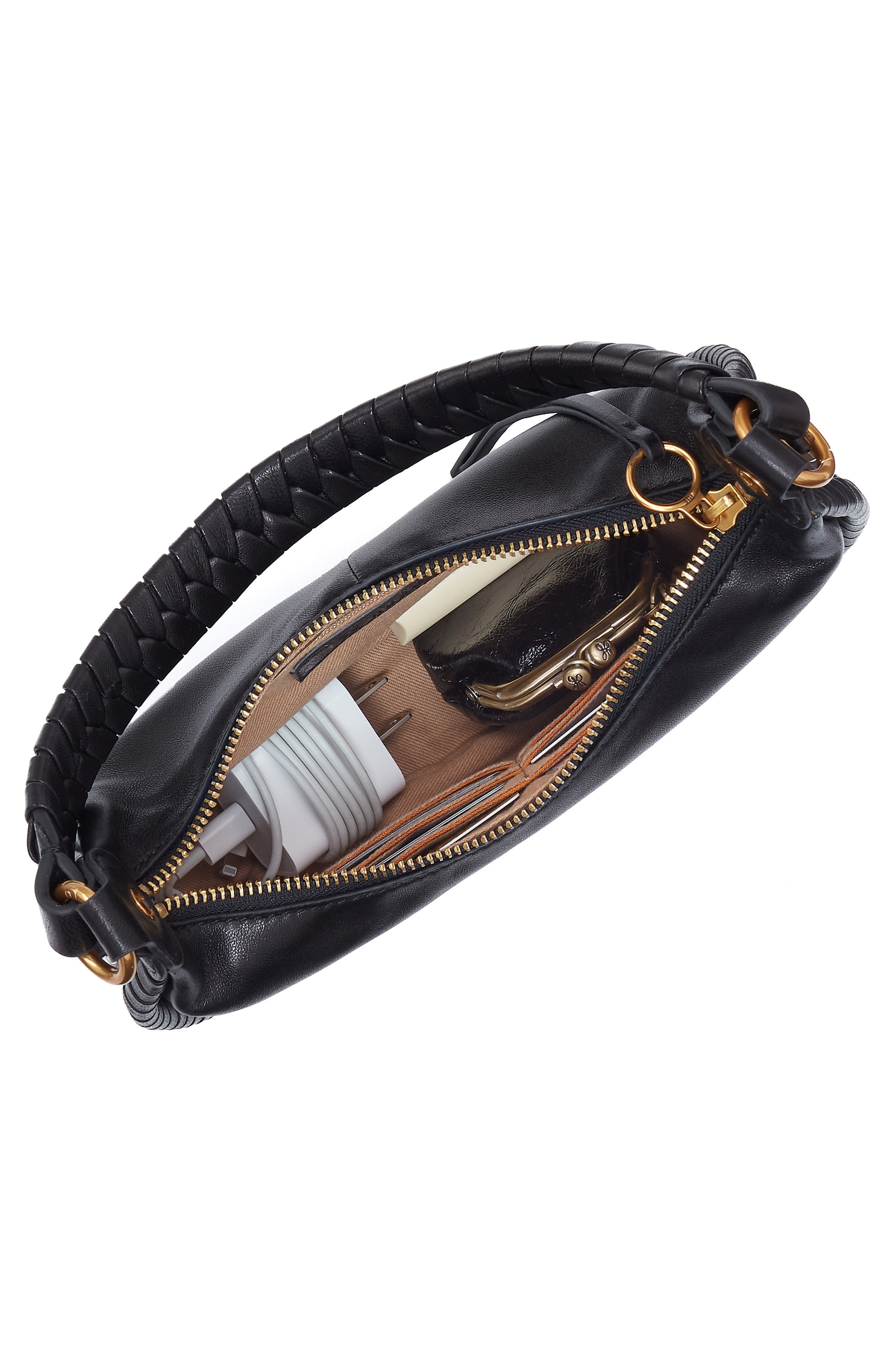 Small Mia Leather Crescent Hobo, Alternate, color, BLACK