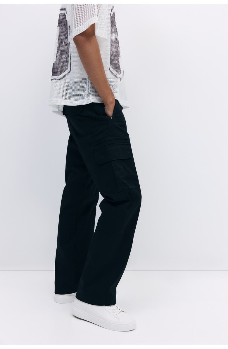 H&M Regular Fit Twill Cargo Trousers, Alternate, color, Black