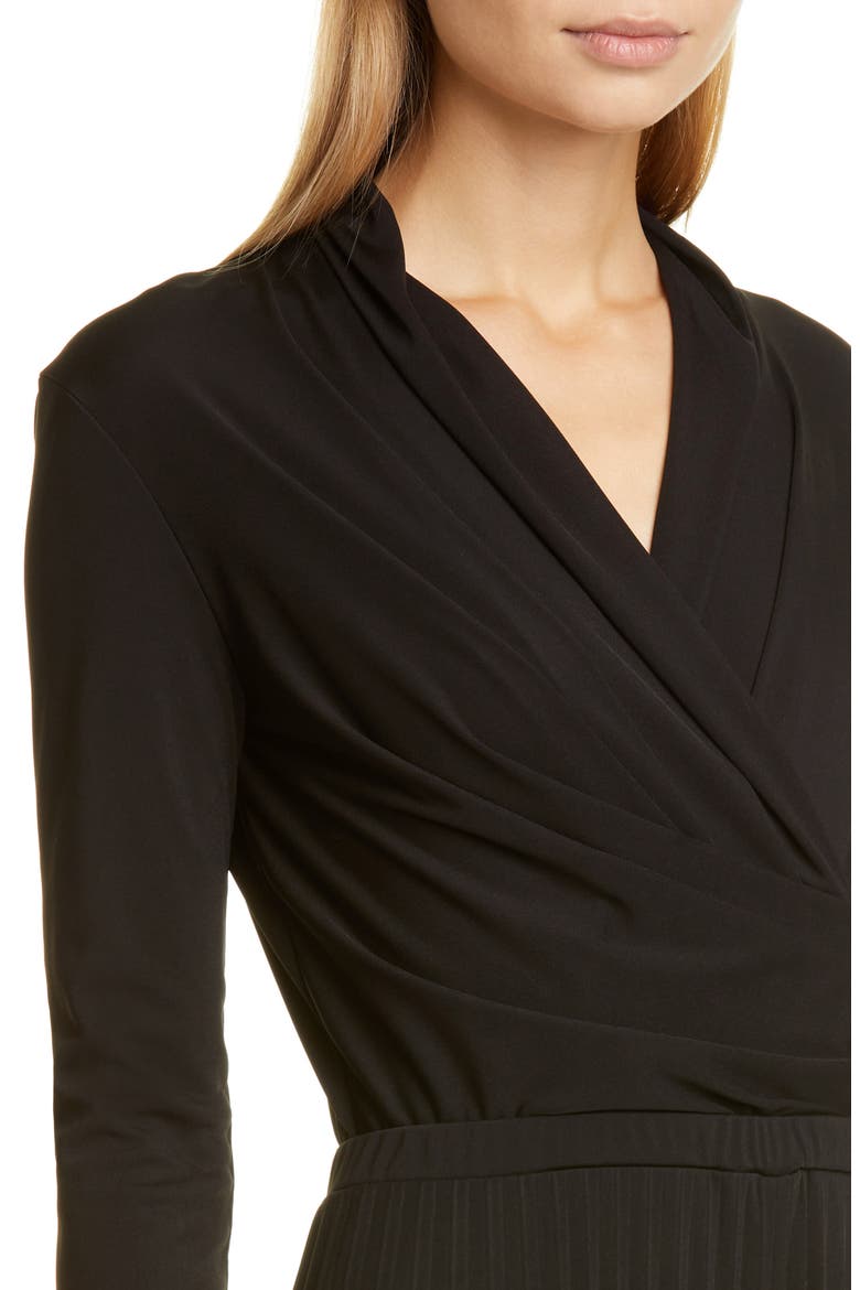 Vieste Long Sleeve Pleated Wide Leg Jersey Jumpsuit, Alternate, color, BLACK
