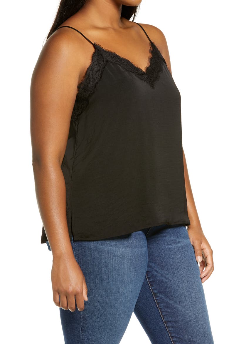 Leopard Print Lace Trim Camisole, Alternate, color, BLACK