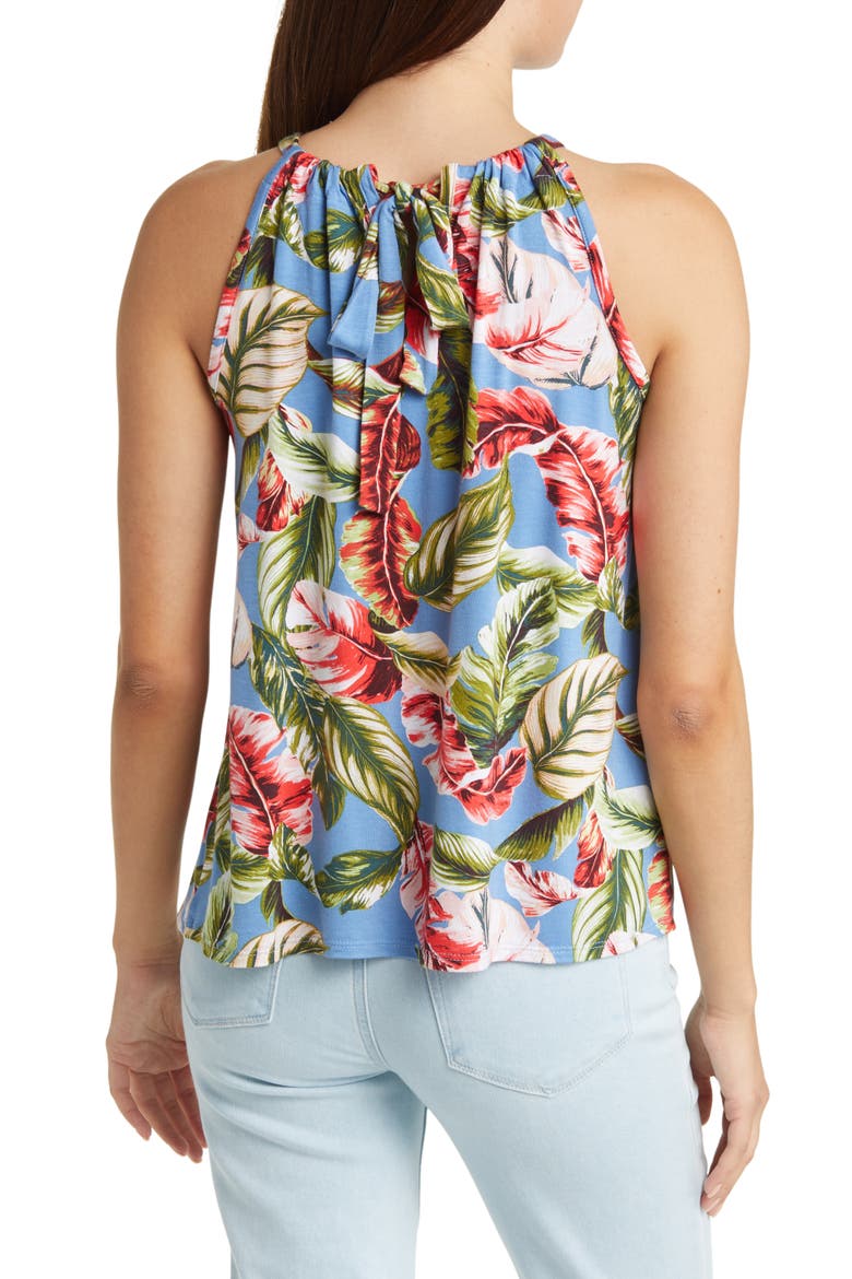 Leaf Print Tank, Alternate, color, DENIM/ CORAL