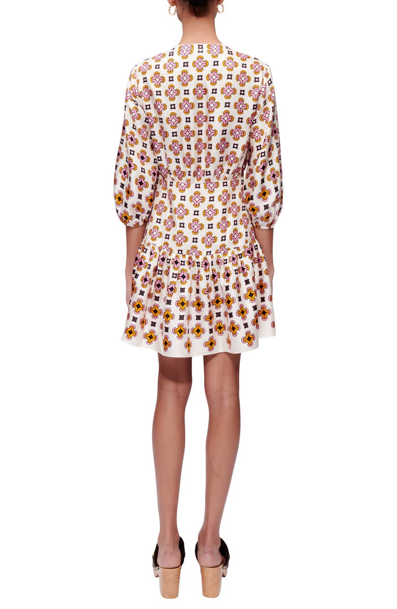 maje Tile Print Puff Sleeve Button-Up Dress, Alternate, color, Geometrique Fond Ecru
