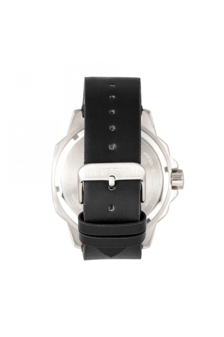 Hughes Leather-Band Watch w/ Date, Alternate, color, Silver/Black/Black