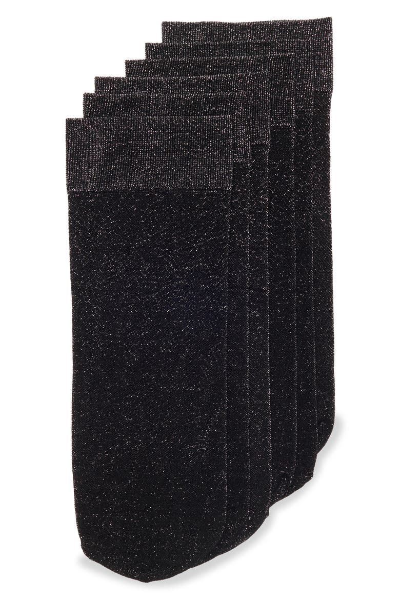 Assorted 3-Pack Sheer Anklet Socks, Main, color, BLACK