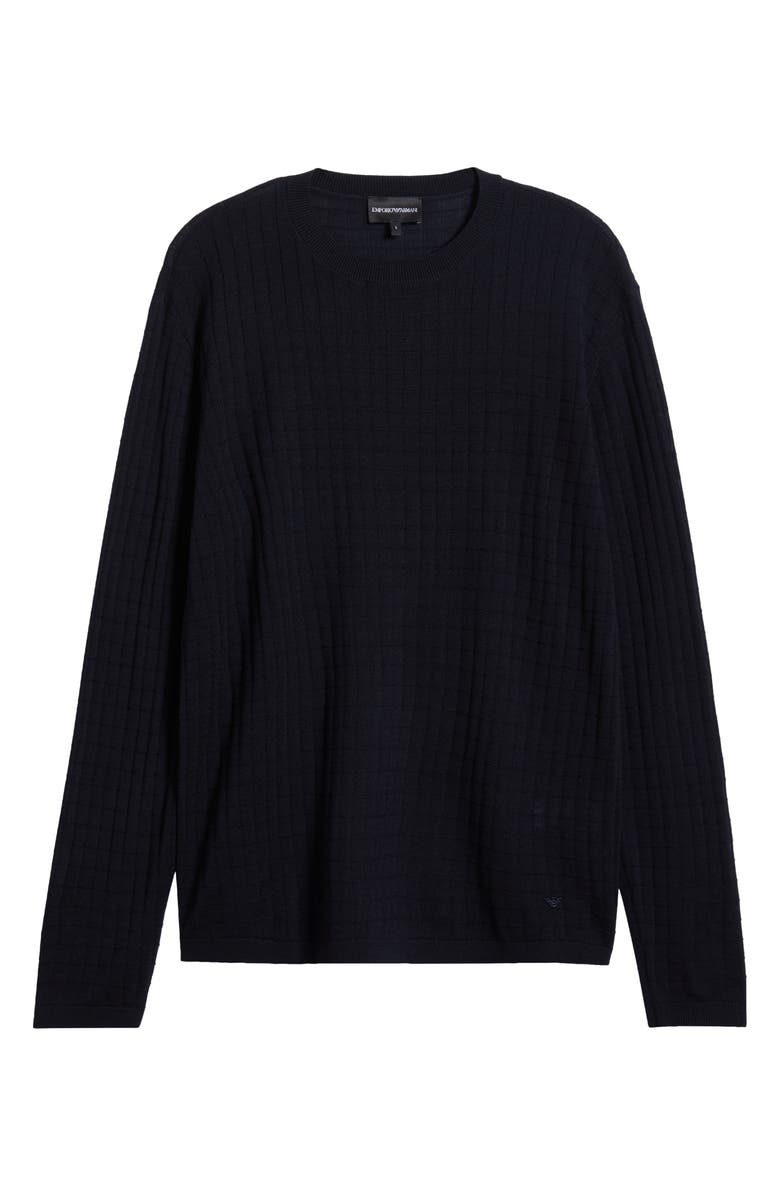 Emporio Armani Tonal Textured Virgin Wool Crewneck Sweater, Alternate, color, Solid Blue Navy