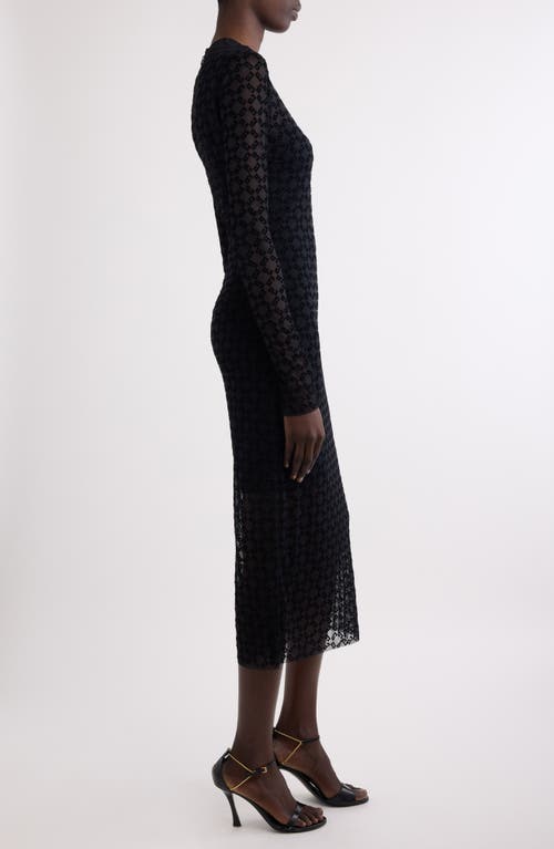 Givenchy Monogram 72 Glitter Flocked Long Sleeve Mesh Dress In Black/silvery