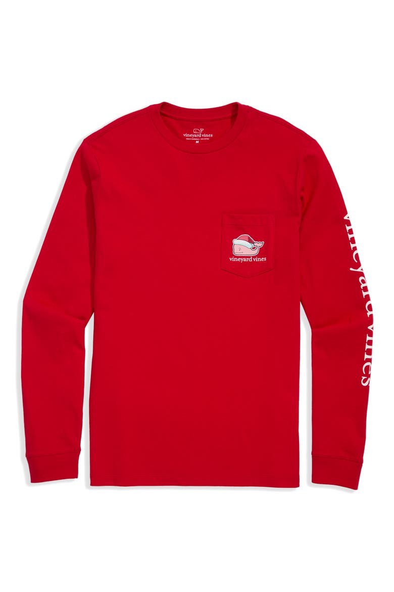 Santa Whale Cotton Graphic Long Sleeve T-Shirt, Alternate, color, RED VELVET