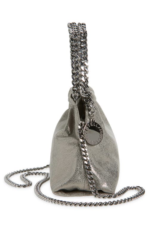 Stella Mccartney Mini Falabella Metallic Faux Leather Drawstring Crossbody Bag In Gray