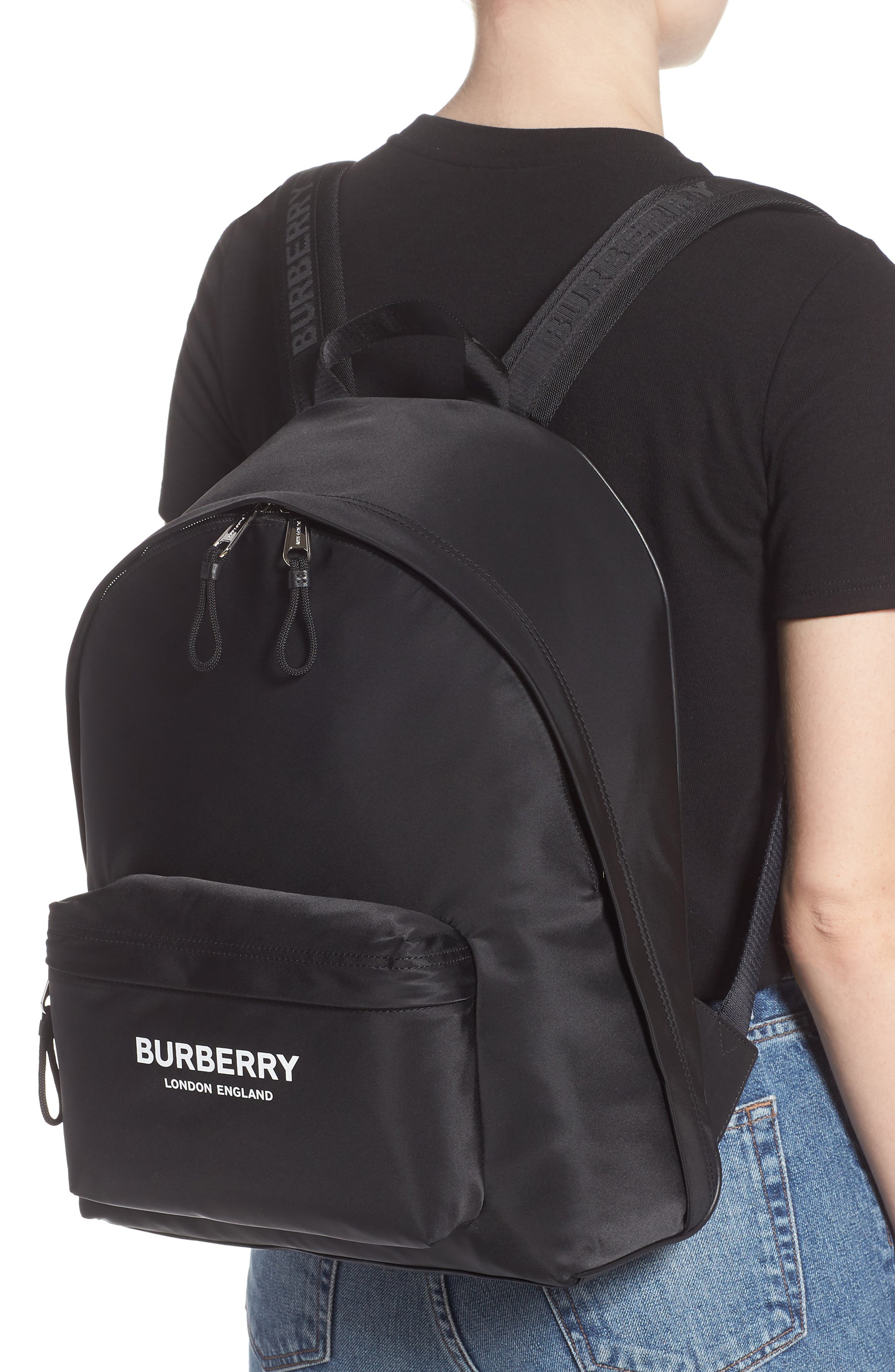 Logo Print Nylon Backpack, Alternate, color, BLACK