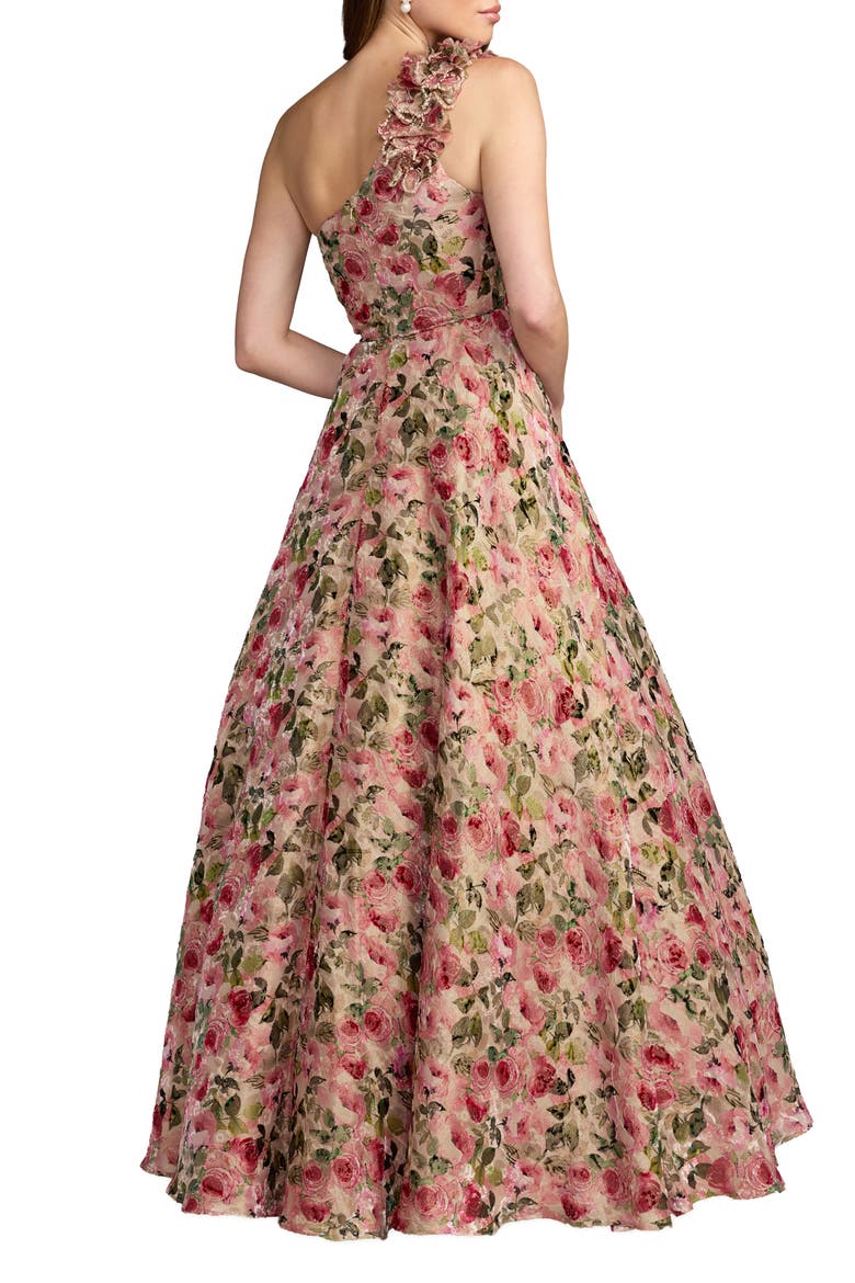 One Shoulder Velvet Floral Ball Gown, Alternate, color, Pink Multi