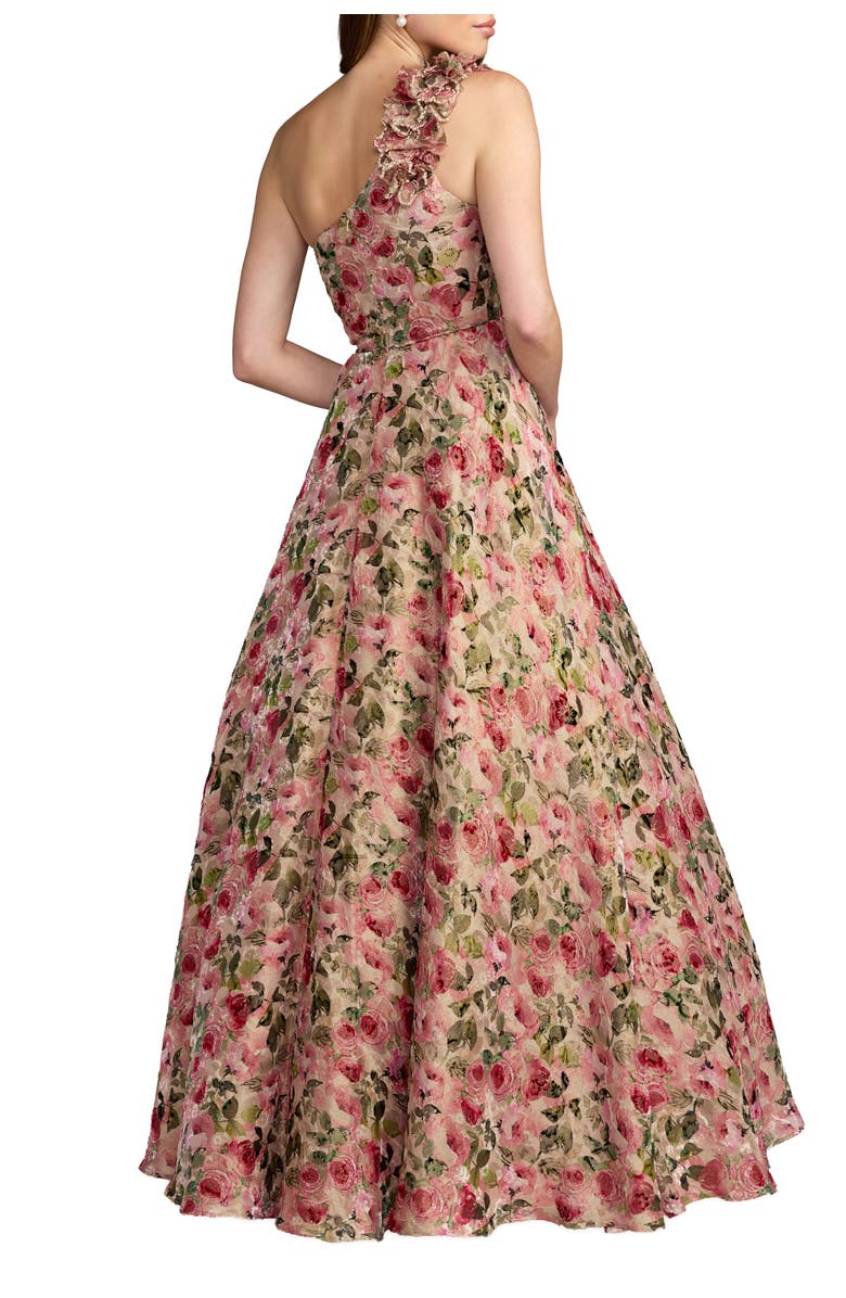 Mac Duggal One Shoulder Velvet Floral Ball Gown, Alternate, color, Pink Multi