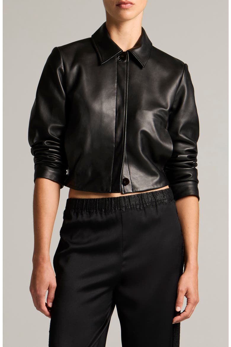 Crop Leather Jacket, Main, color, BLACK/ BLACK