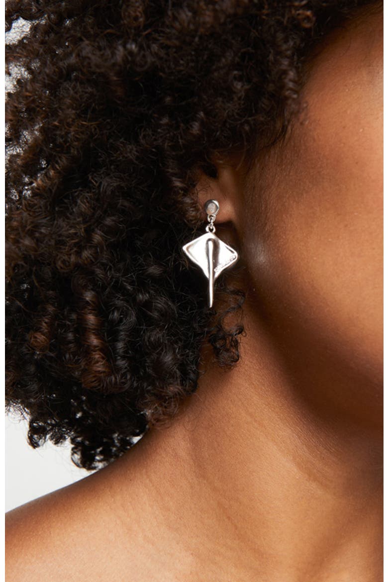 Sterling Silver Plated Short Earrings with Manta Ray Figure, Alternate, color, Silver
