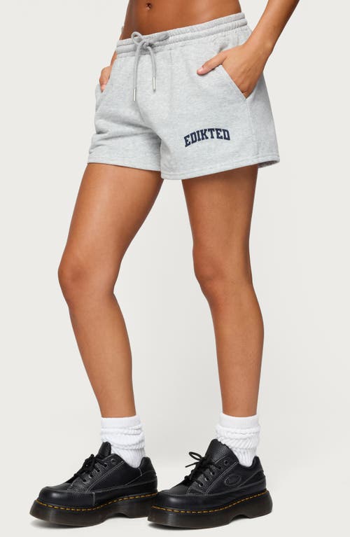 Edikted Off Duty Cotton Blend Graphic Sweat Shorts In Gray
