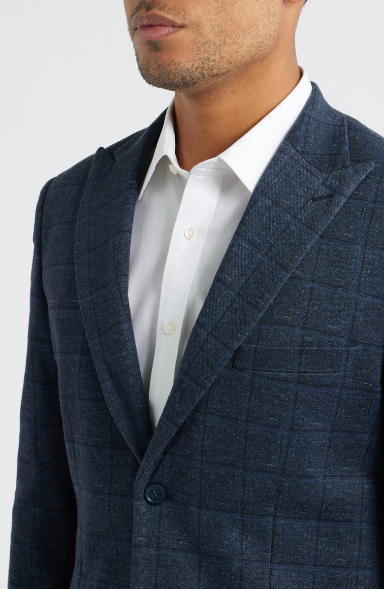 DANIEL HECHTER Navy Shadow Check Slub Cotton Blend Sport Coat, Alternate, color, Blue
