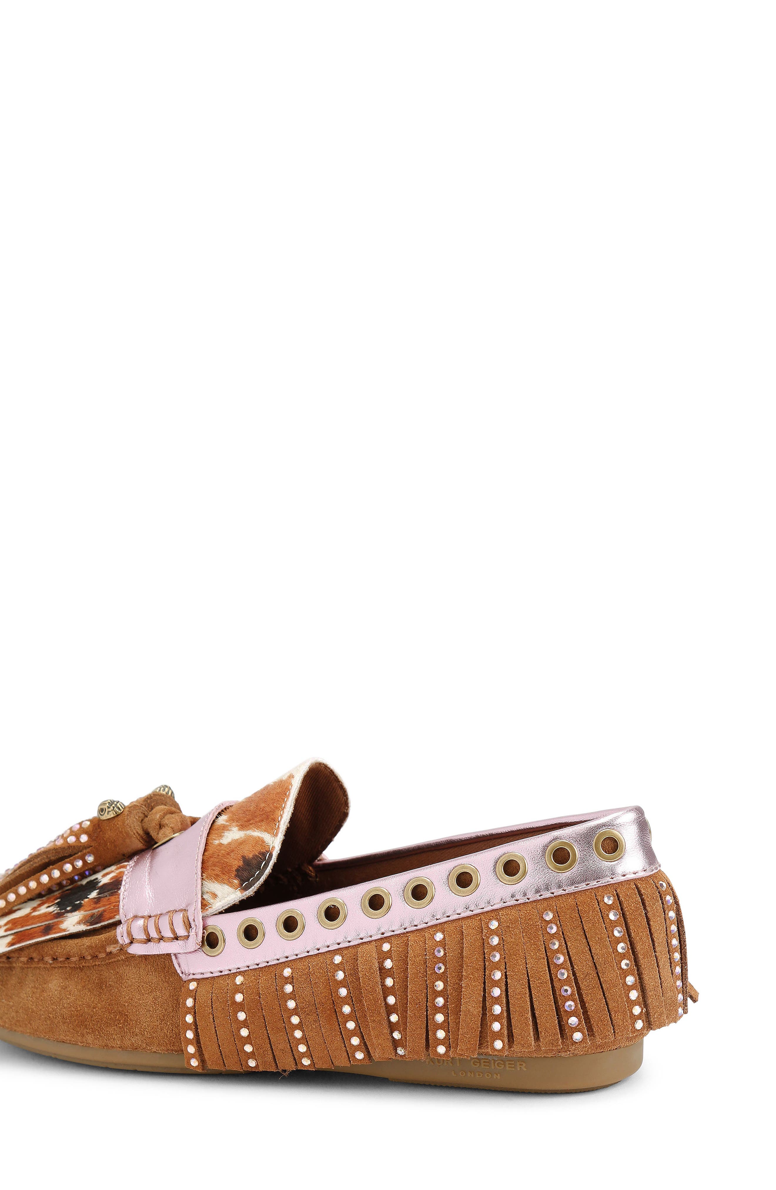 Kurt Geiger London Genuine Calf Hair Tassel Fringe Loafer, Alternate, color, Open Brown