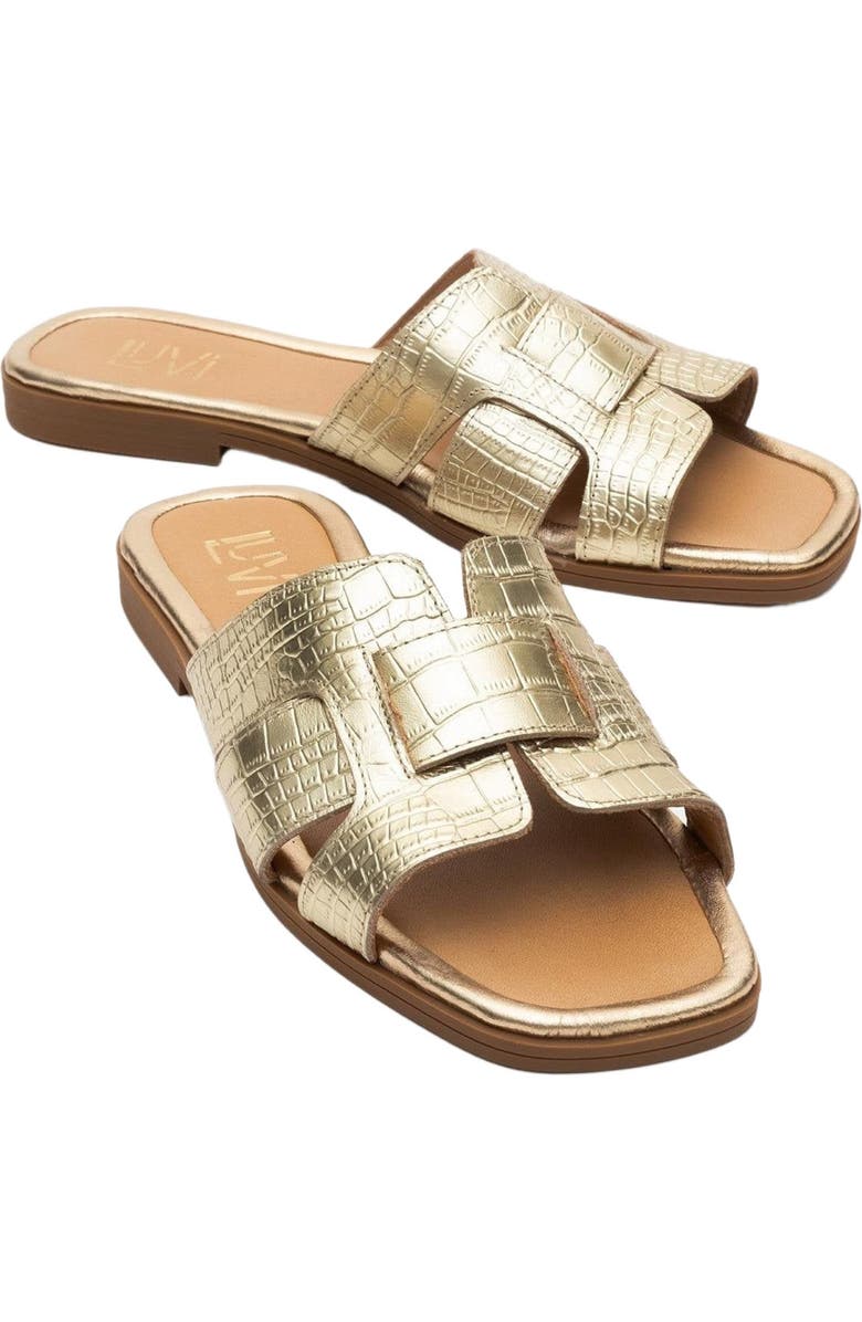 Forever & Always Shoes Notre Leather Slide Sandal, Alternate, color, Gold Leather