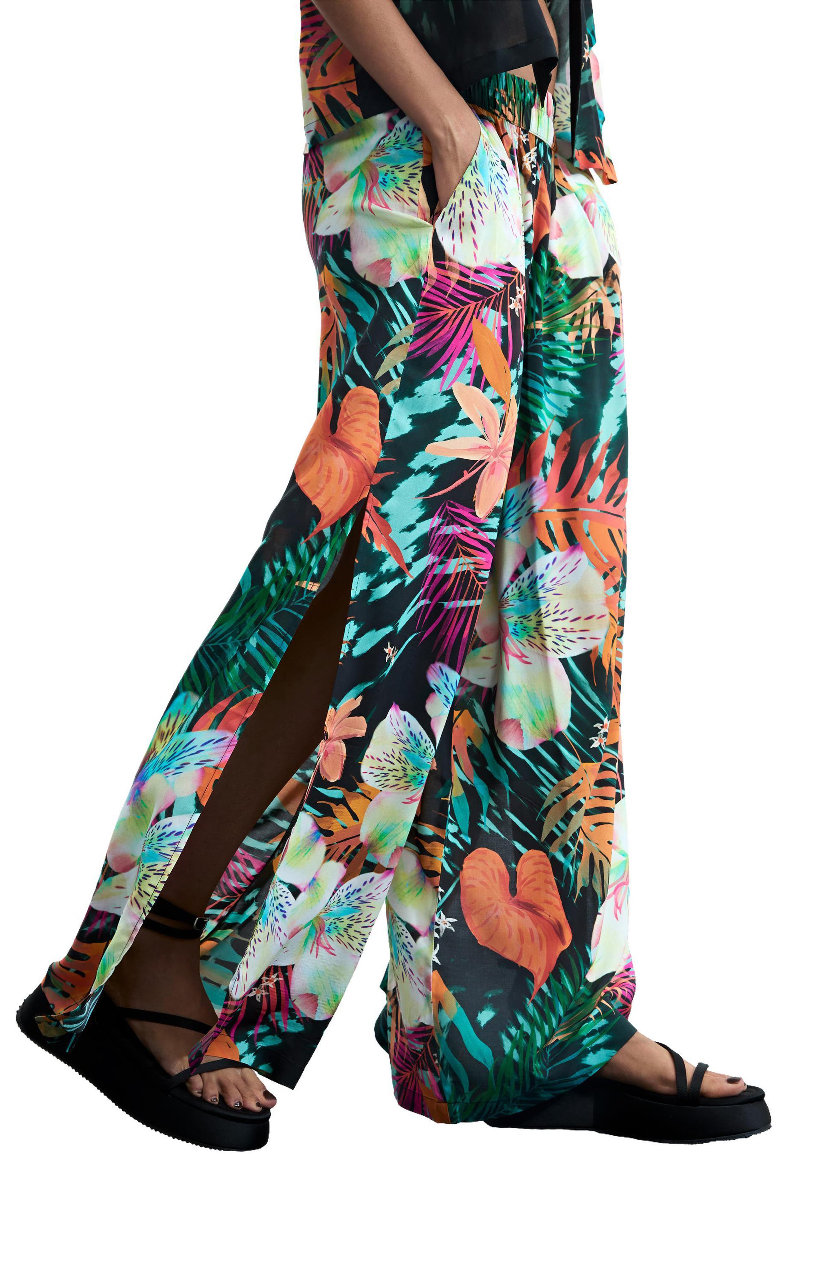 Tropical Print Wide Leg Trousers - image 2