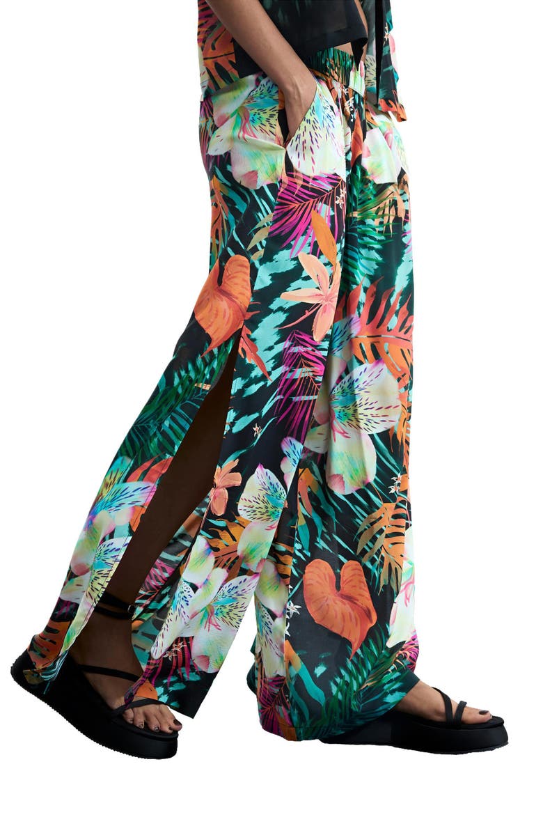 Desigual Tropical Print Wide Leg Trousers, Alternate, color, 