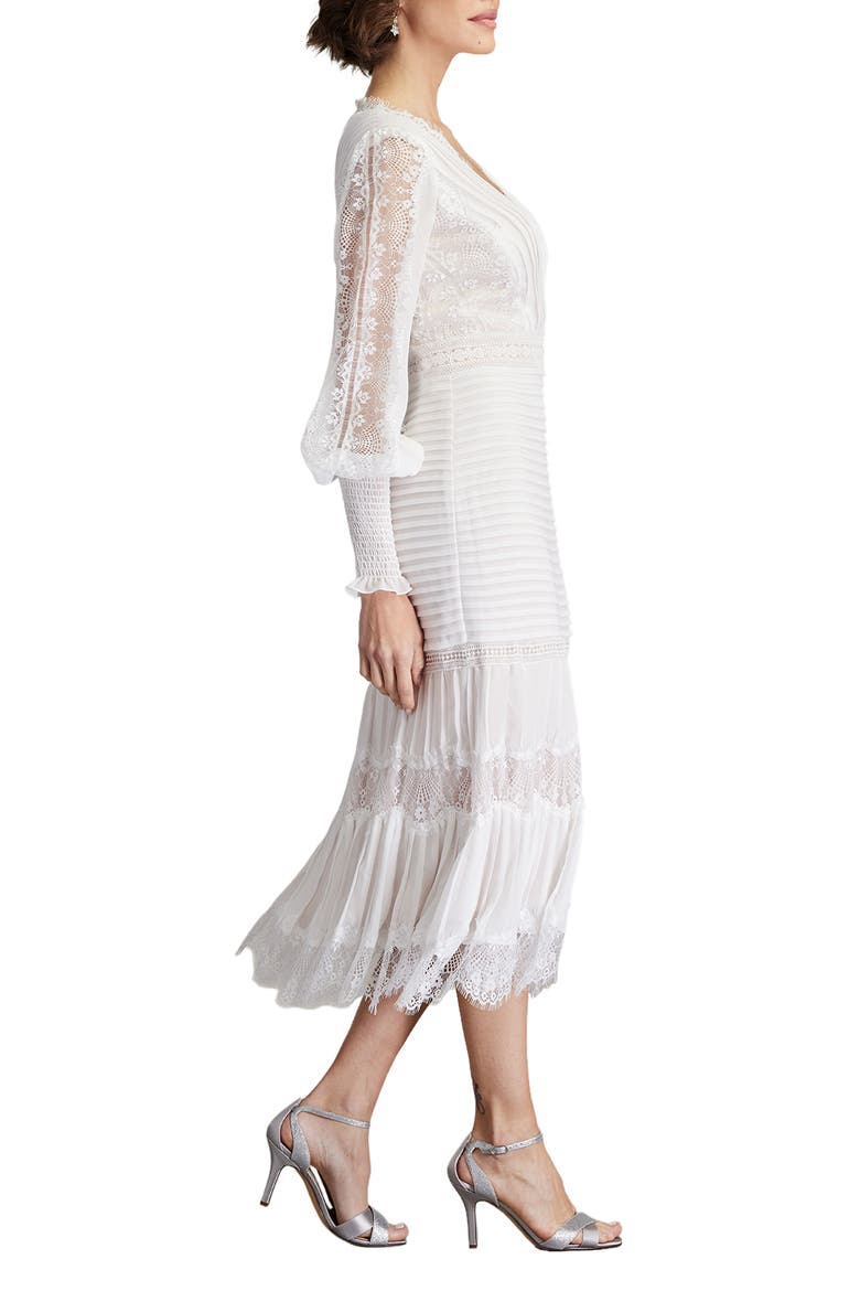 Lace Pintuck Long Sleeve Cocktail Dress, Alternate, color, WHITE/ PETAL