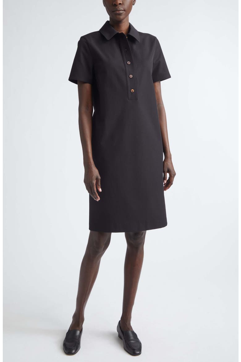 Short Sleeve Twill A-Line Polo Dress, Main, color, BLACK