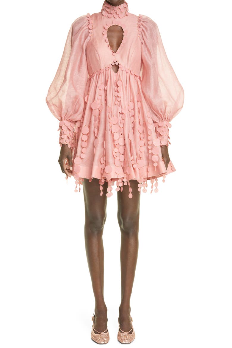 Concert Disc Long Sleeve Minidress, Main, color, LIPSTICK
