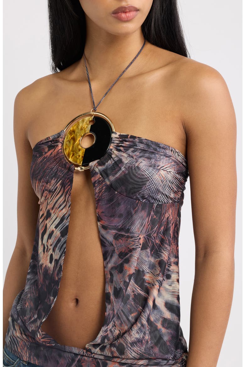 Plunge Cutout Halter Top, Alternate, color, BROWN