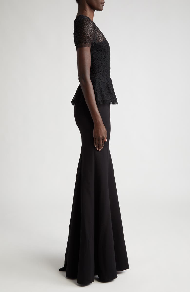 Jason Wu Collection Mixed Media Embroidered Lace Peplum Gown, Alternate, color, Black