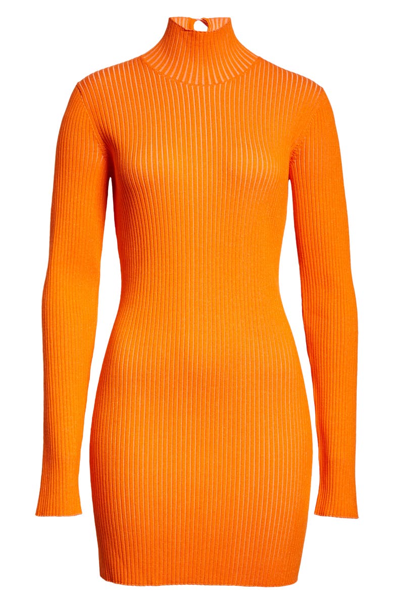 Off-White Vanise Lace-Up Back Long Sleeve Rib Minidress, Main, color,