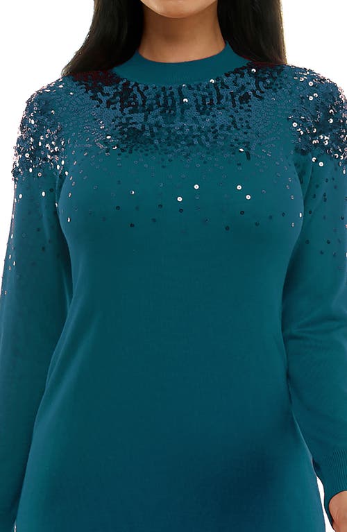 Nina Leonard Sequin Embellished Long Sleeve Sweater Dress In Green