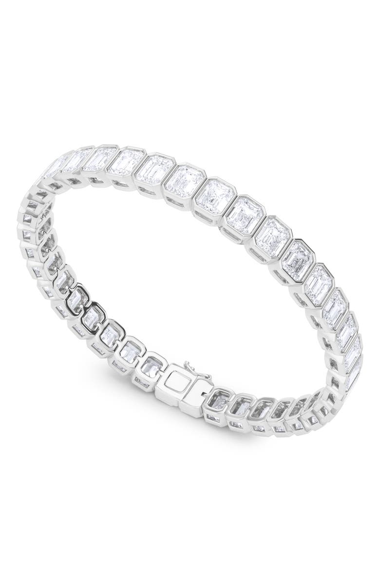 HauteCarat Emerald Cut Lab Created Diamond Tennis Bracelet, Main, color, 18K White Gold