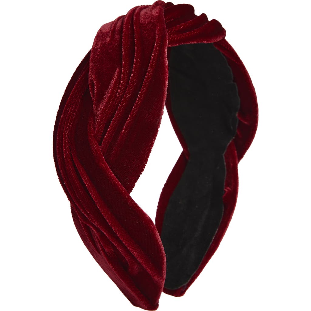 Tasha Pleated Velvet Headband In Burgundy