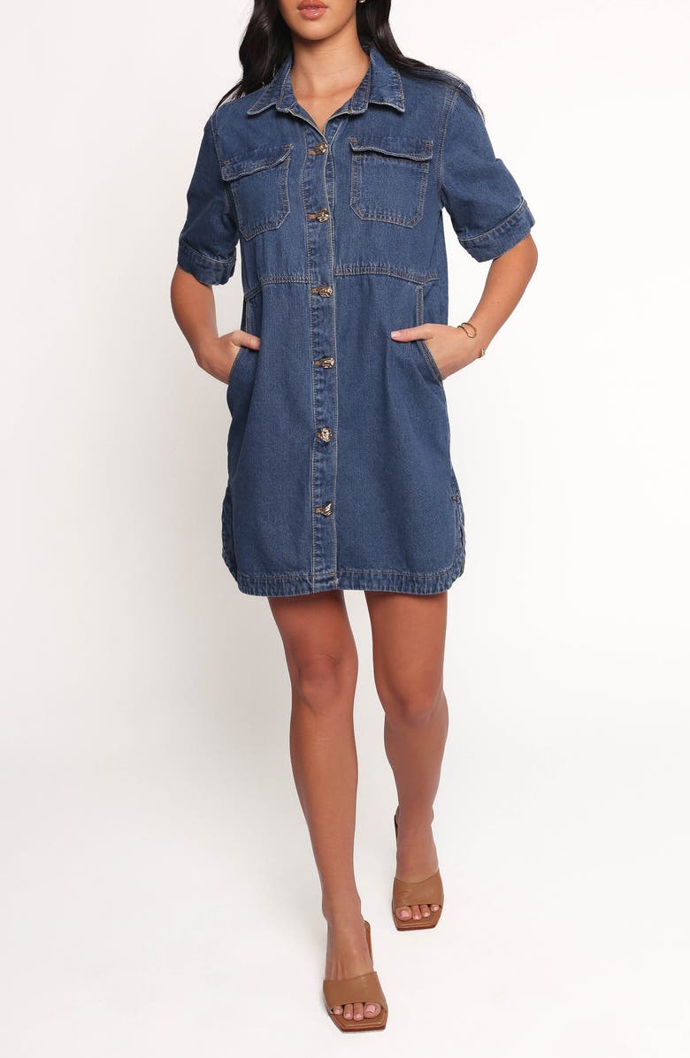 Petal & Pup Fleming Denim Mini Shirtdress, Main, color, Denim
