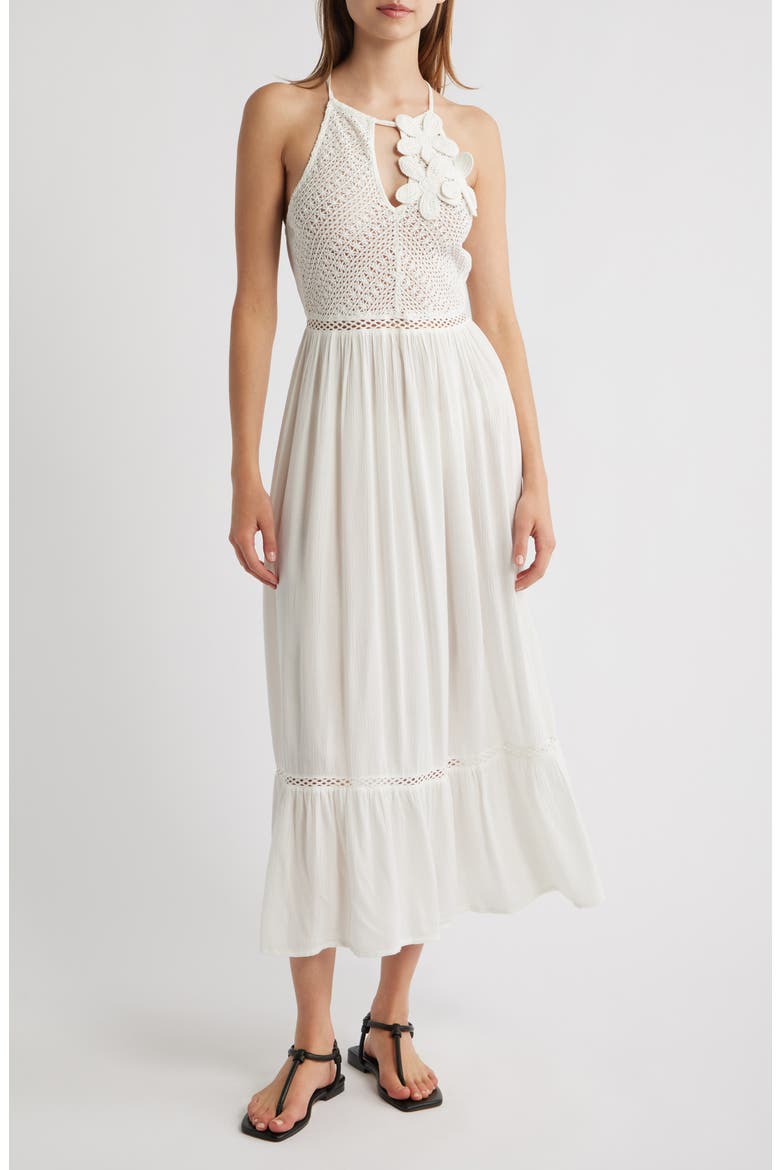 Crochet Ruffle Hem Maxi Dress, Main, color, WHITE