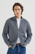Brunello Cucinelli Cashmere vanisé English rib high-neck cardigan with zipper