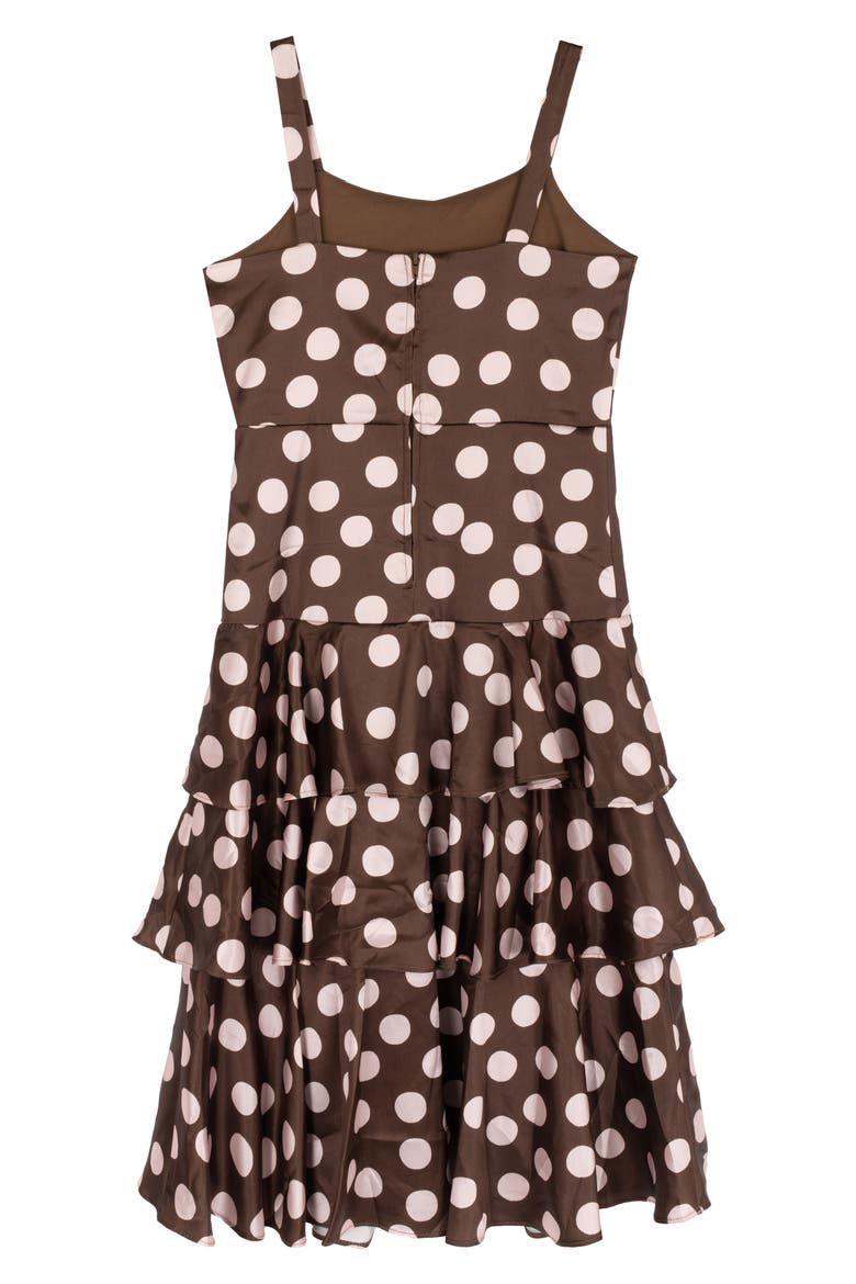 Kids' Polka Dot Satin Party Dress, Alternate, color, BROWN