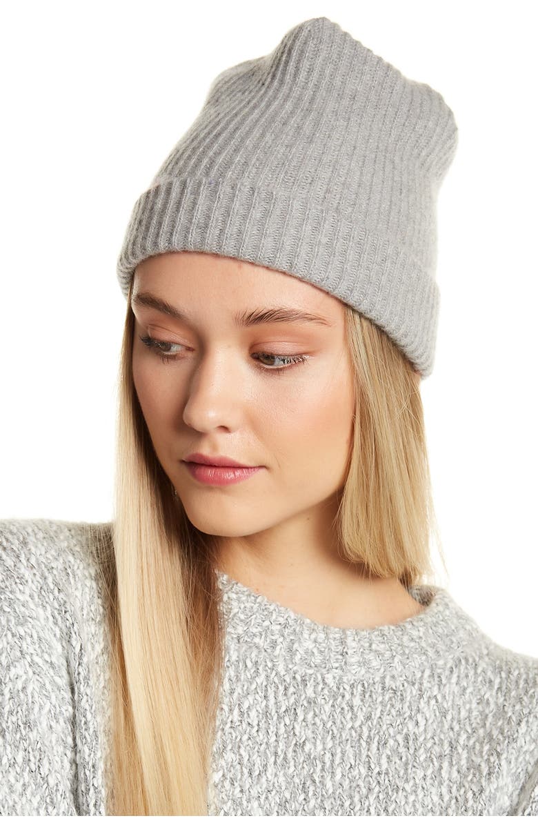 Portolano Cashmere Beanie, Alternate, color, Light Heather Grey