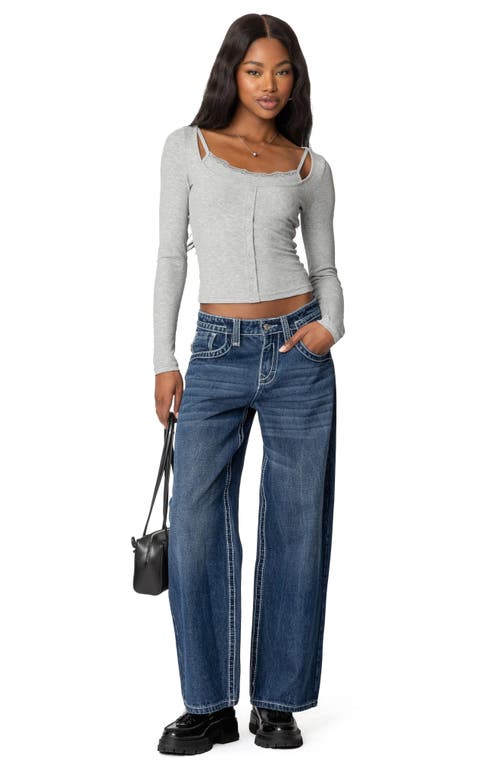 Edikted Josi Layered Rib Top In Gray-melange