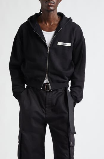 Jacquemus Le Hoodie Grosgrain Logo Cotton Fleece Zip Hoodie