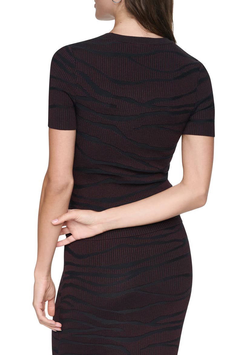 Animal Intarsia Short Sleeve Sweater, Alternate, color, BLACK/ CABERNET