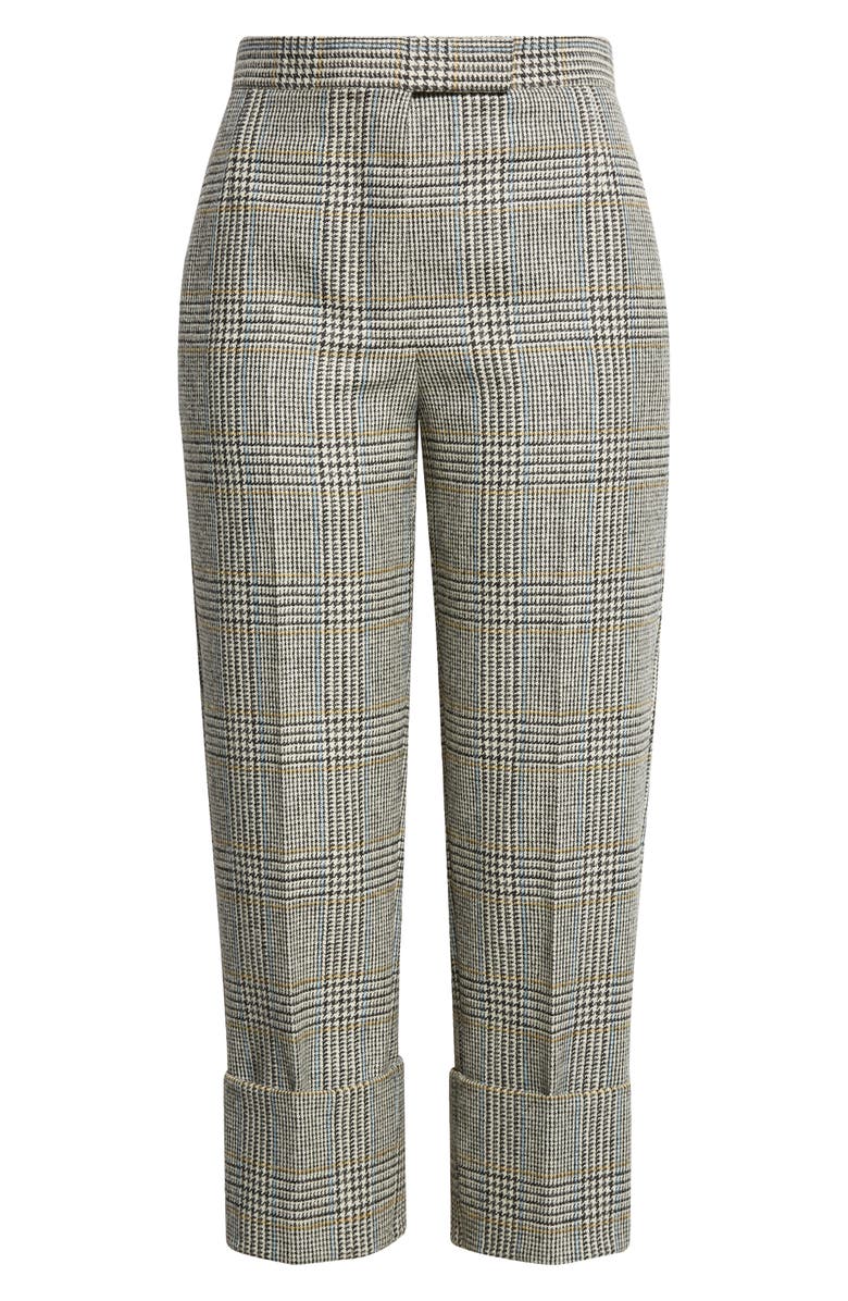 Thom Browne Pow Glen Plaid Hunting Tweed Crop Backstrap Trousers, Alternate, color, Black/ White