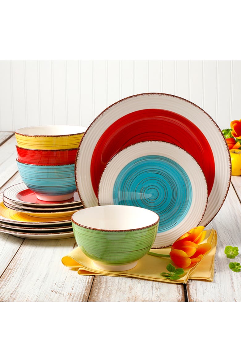 12 piece Mix and Match Ceramic Dinnerware Set, Alternate, color, Assorted