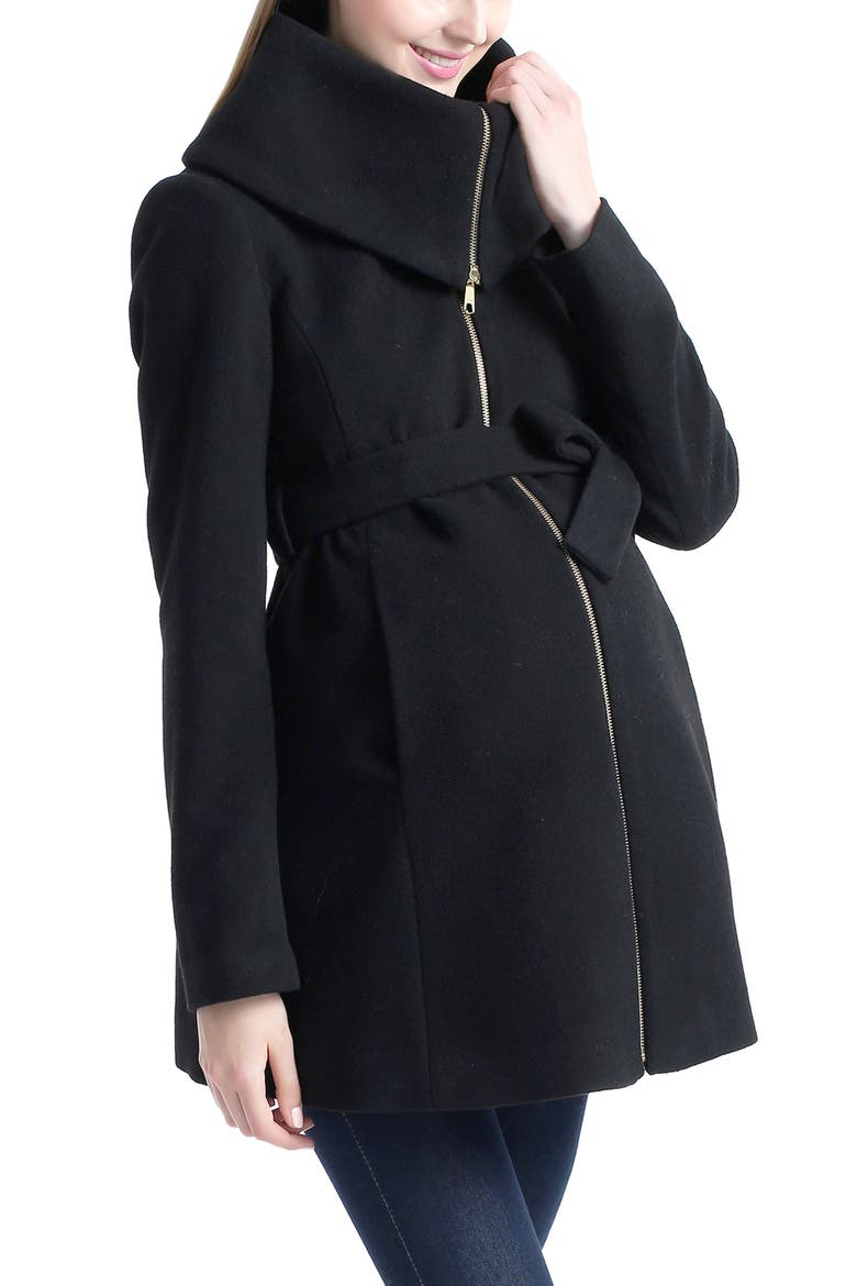 Mia High Collar Wool Blend Maternity Coat, Alternate, color, BLACK