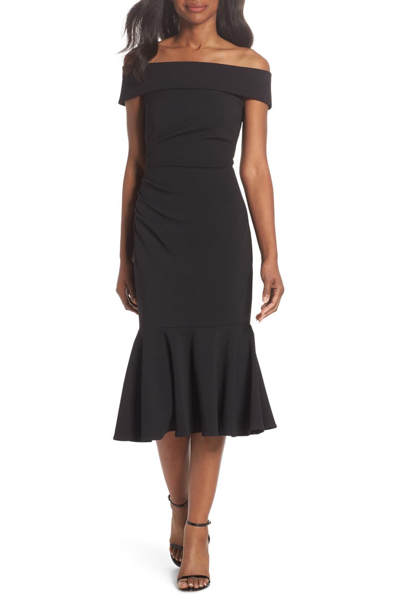 Off the Shoulder Midi Dress, Main, color, BLACK
