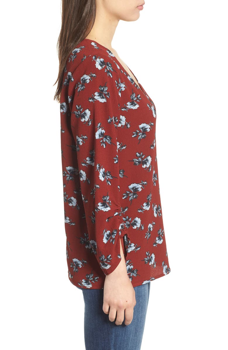 Bobeau Ruched Sleeve Stretch Crepe Blouse, Alternate, color,